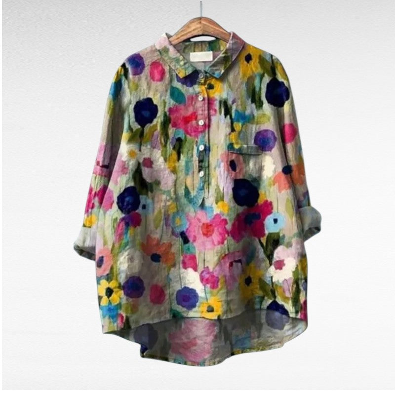 Elegante zomerblouse met kunstzinnige print en ruime snit voor dames