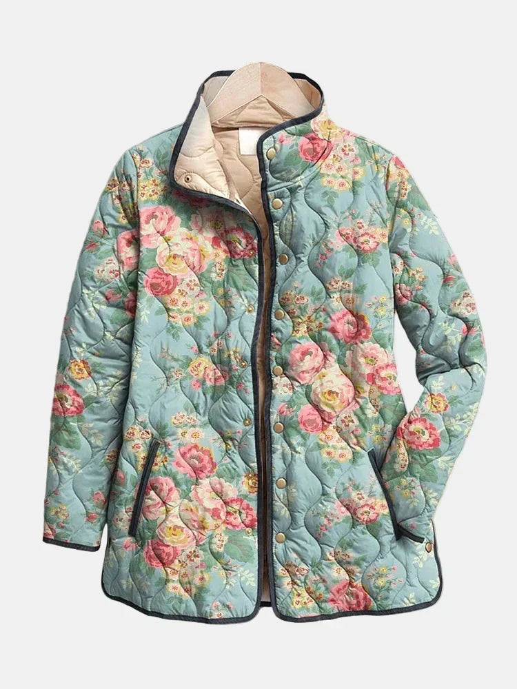 Yvette dames blauw gewatteerd jasje met bloemenprint
