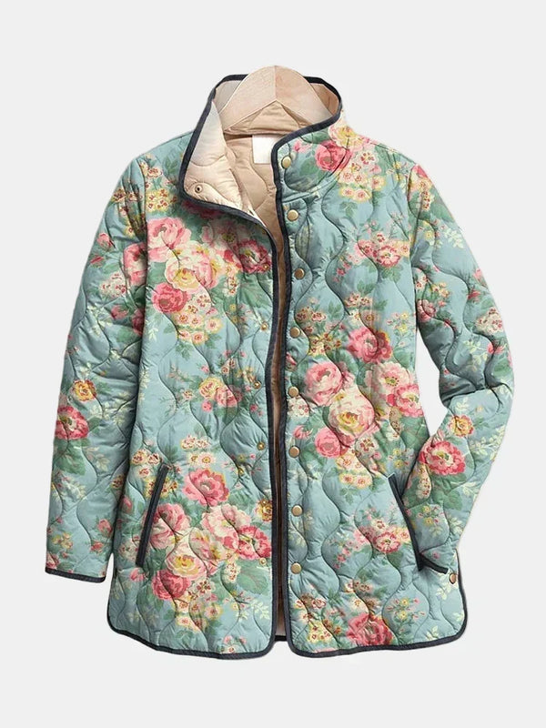 Yvette dames blauw gewatteerd jasje met bloemenprint