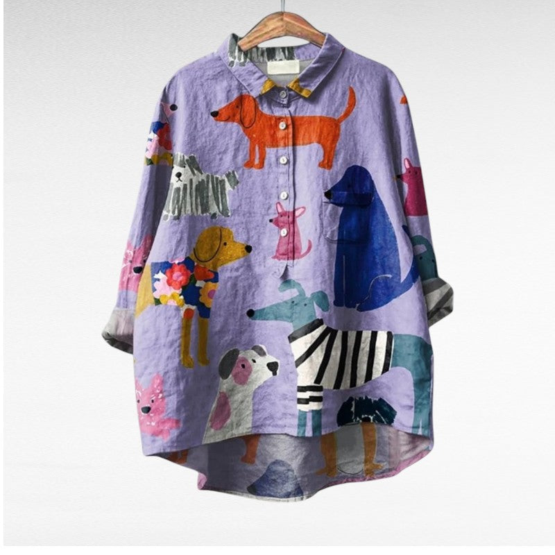 Sierlijke dames zomerblouse met print van lichte, ademende stof met lange mouwen