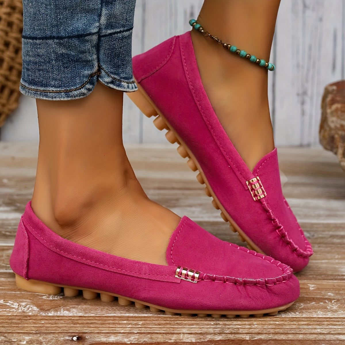 Elegante dames ballerina mocassins met vlakke zool en sierlijke afwerking in effen kleur