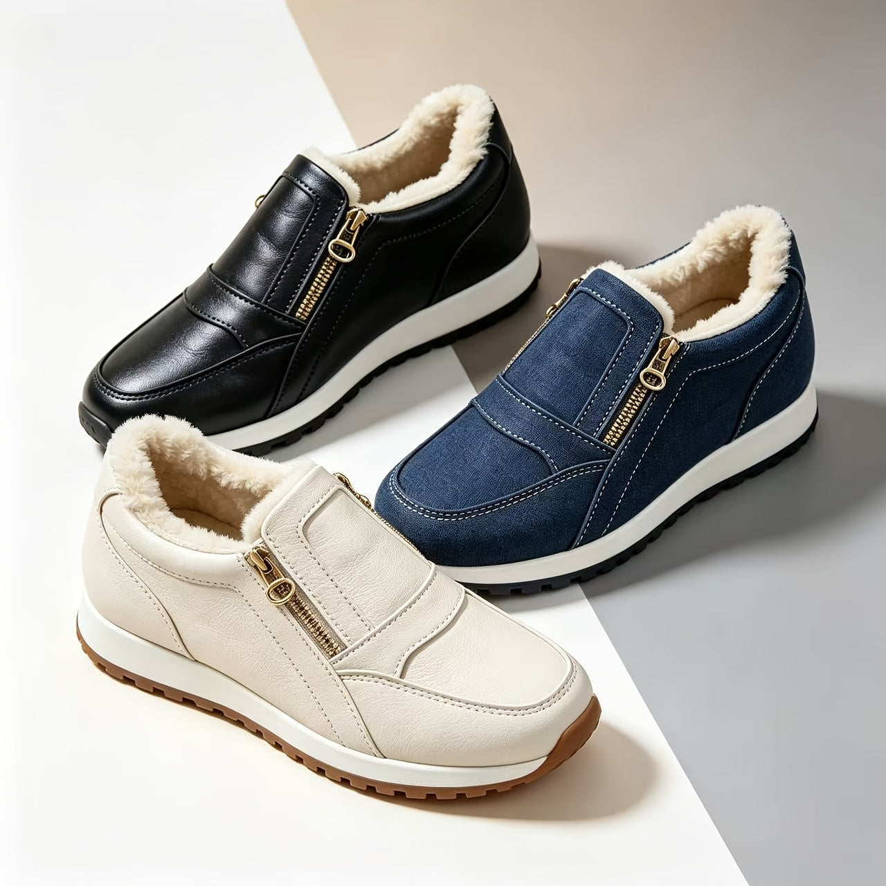 Imke warme slip-on sneakers met dubbele rits