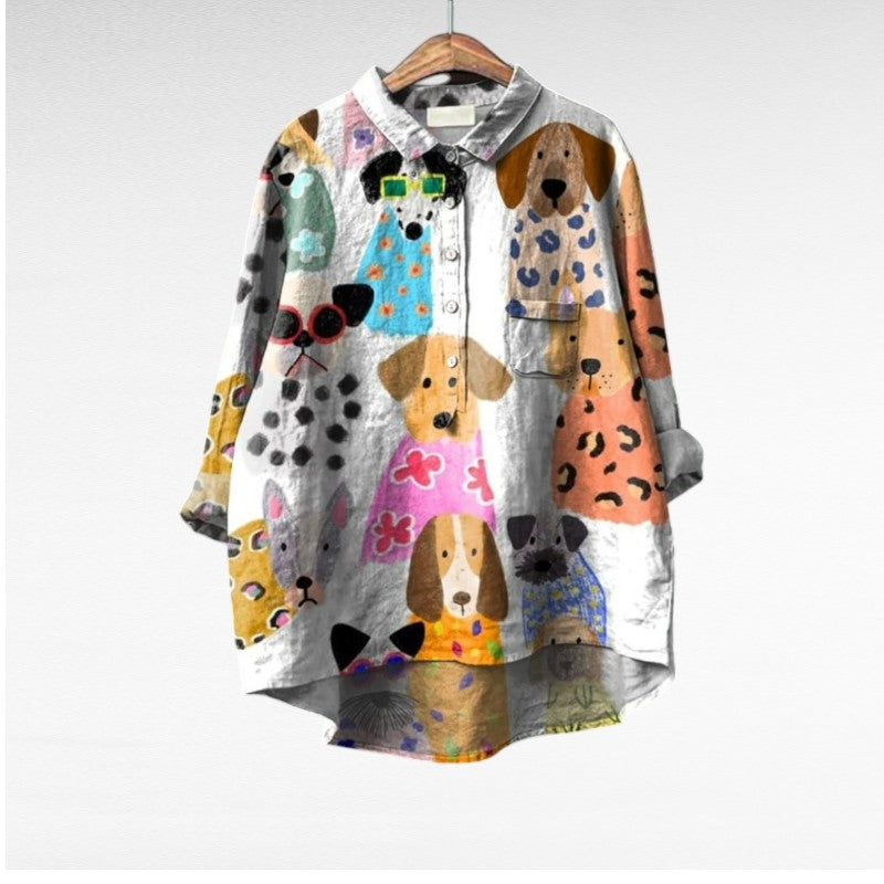Elegante zomerblouse met kunstprint die soepel over het figuur valt