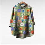 Sierlijke dames zomerblouse met print van lichte, ademende stof met lange mouwen