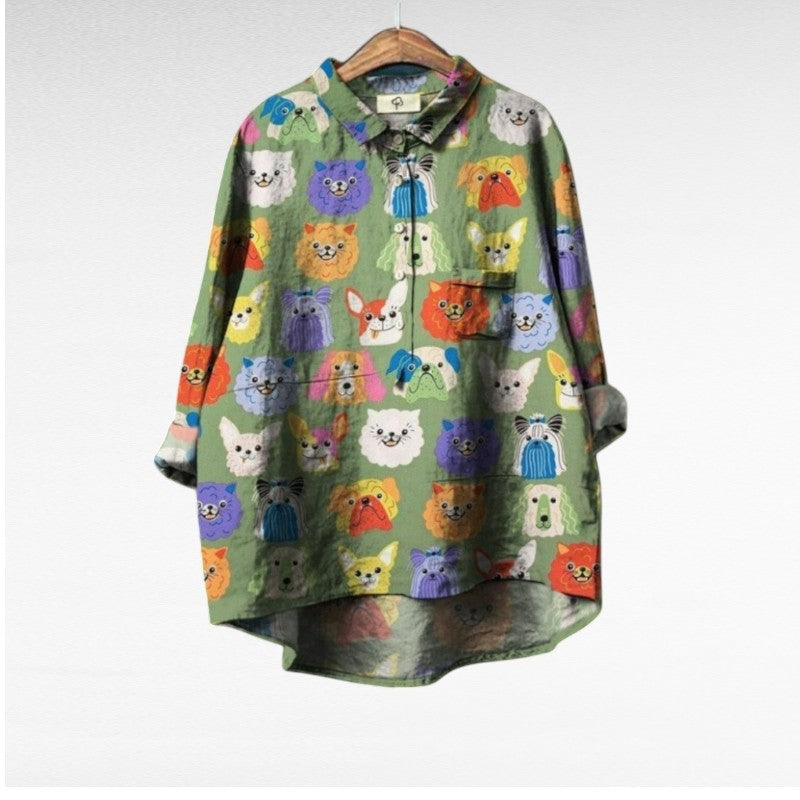 Sierlijke dames zomerblouse met print van lichte, ademende stof met lange mouwen