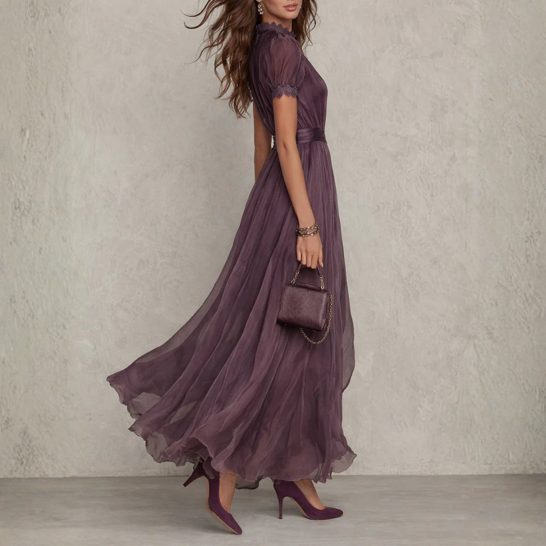 Vivienne dames chiffon maxi-jurk met kanten afwerking