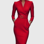 Elegante maxi jurk met verstelbare ceintuur en verfijnde mandarinekraag voor dames