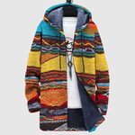 Warme dames hoodie met retroprint in oranje, mosterdgeel en bruin