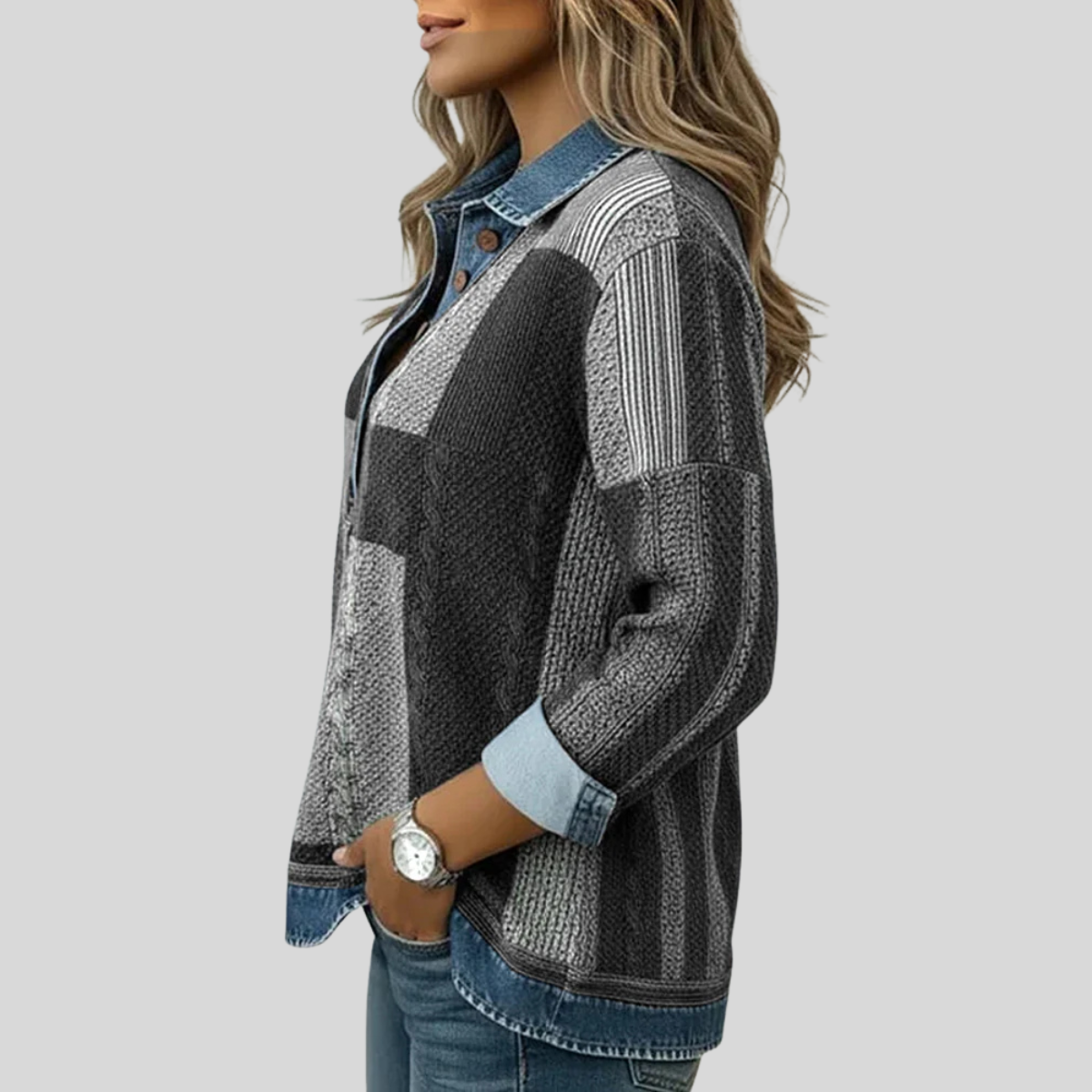 Fenne dames sweater met print en kleurvlakken