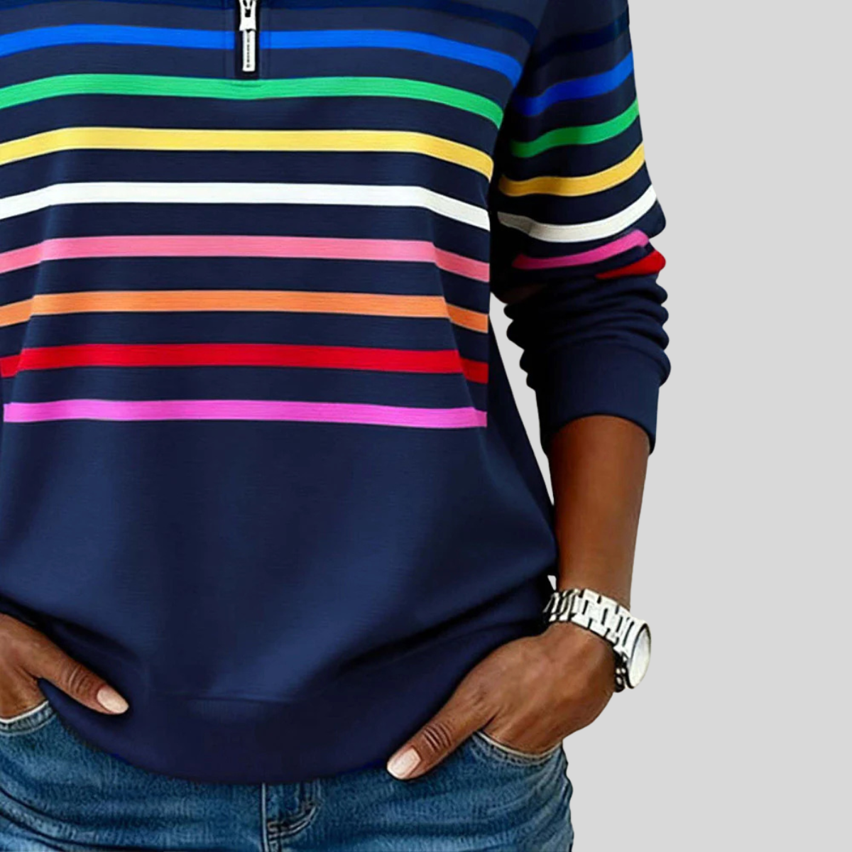 Diede dames gestreepte sweater met kwart rits