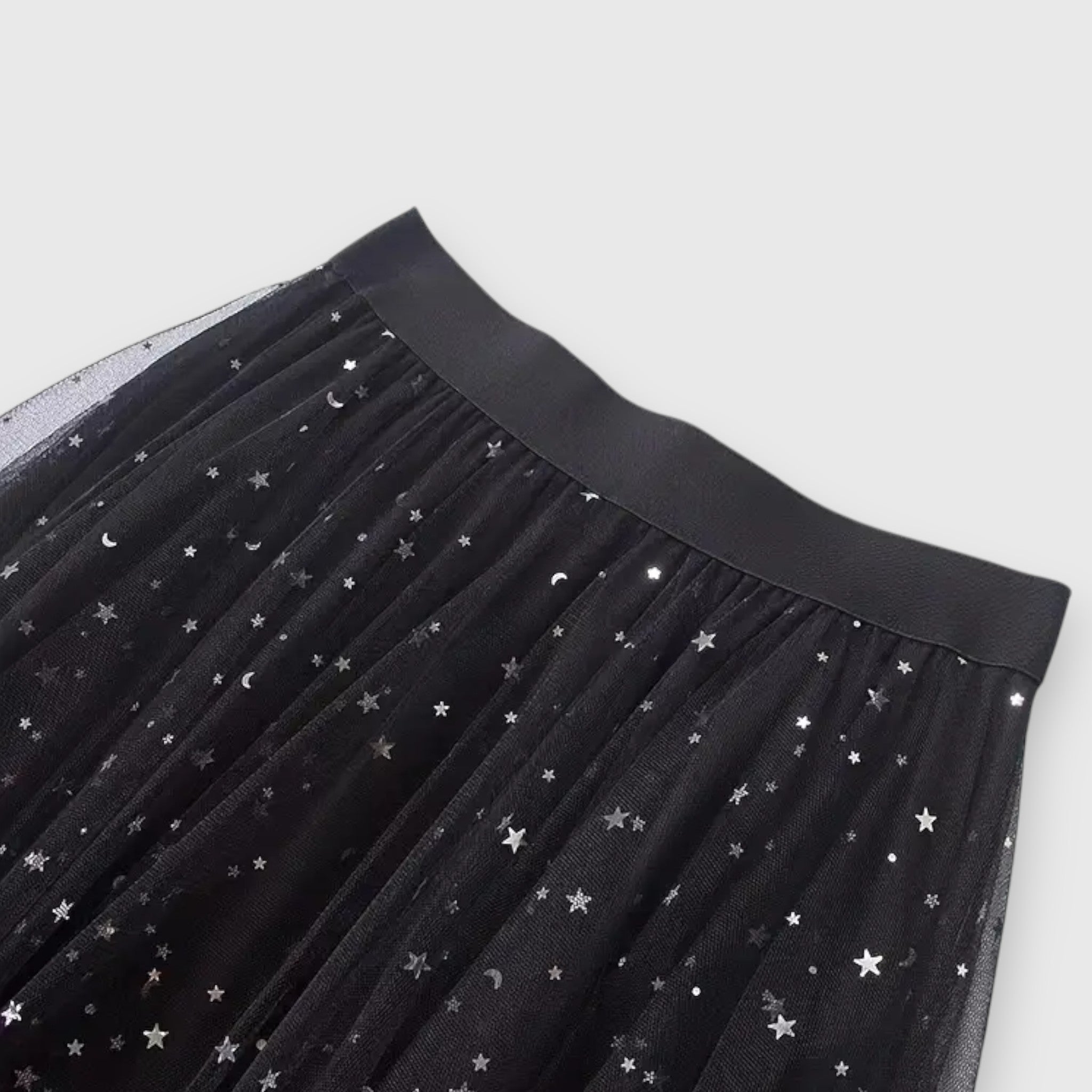 Feestelijke dames rok met hoge taille, ruche aan de zoom en glinsterende pailletten