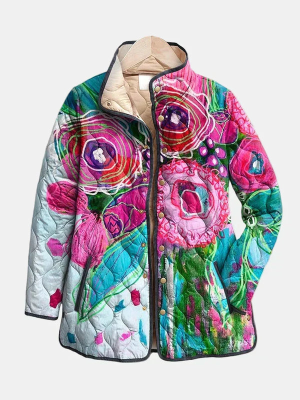 Odette dames gewatteerd jasje met bloemenpatroon