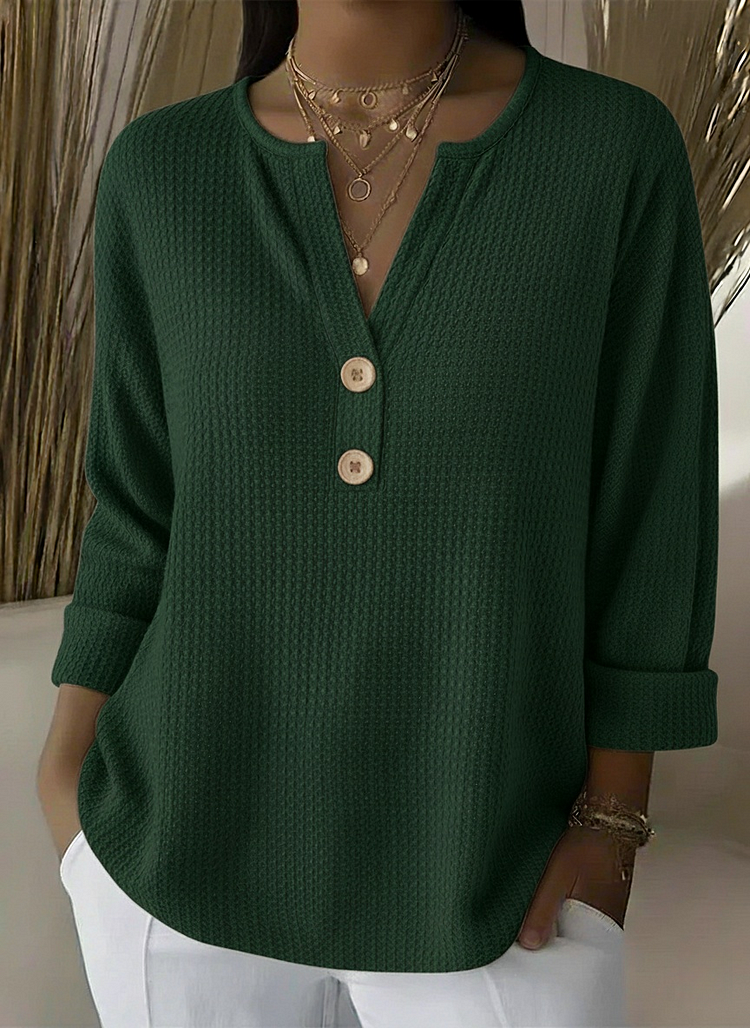 Puck henley-top met structuur en knopen