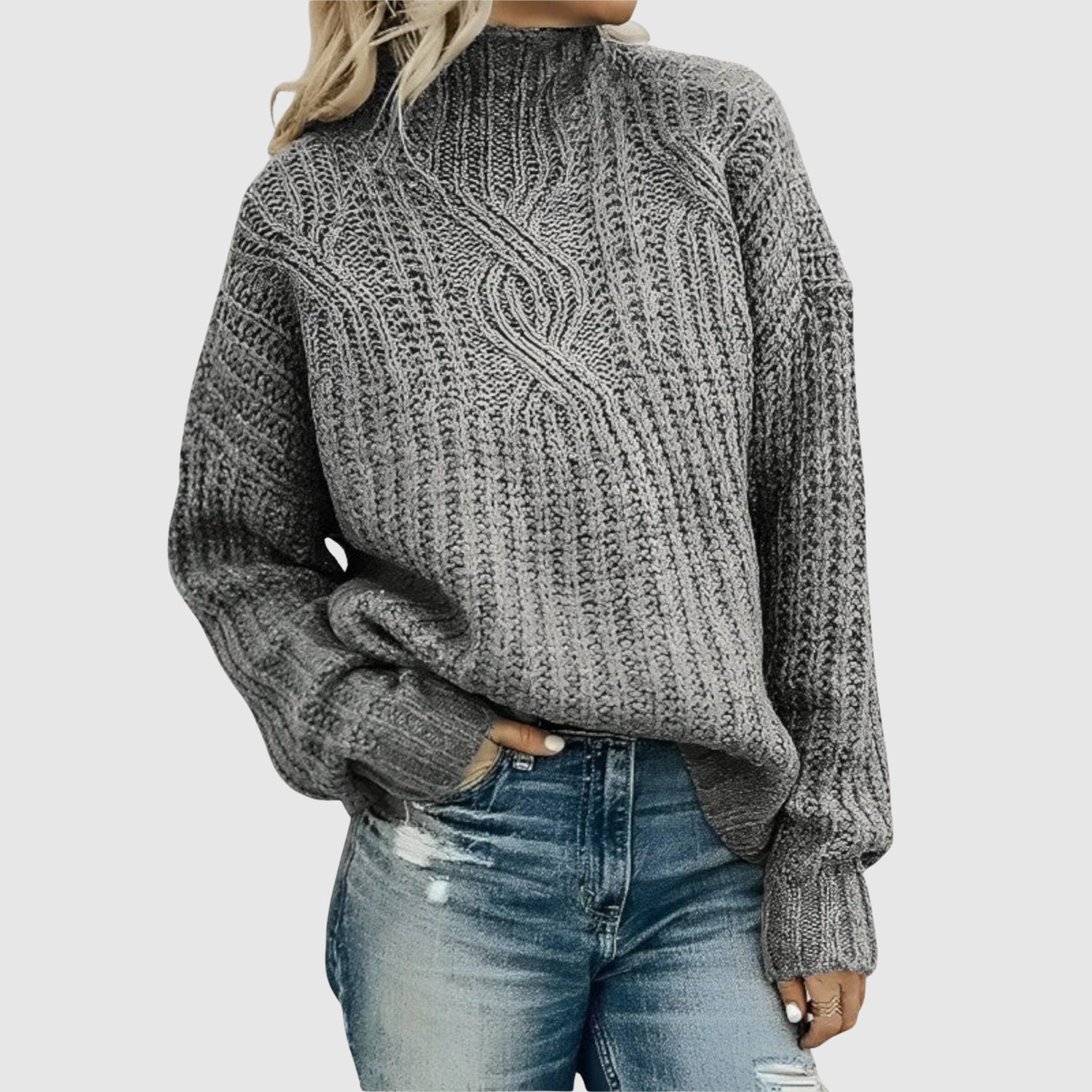 Oversized coltrui met ruime pasvorm en hoge col in zachte breistof voor dames