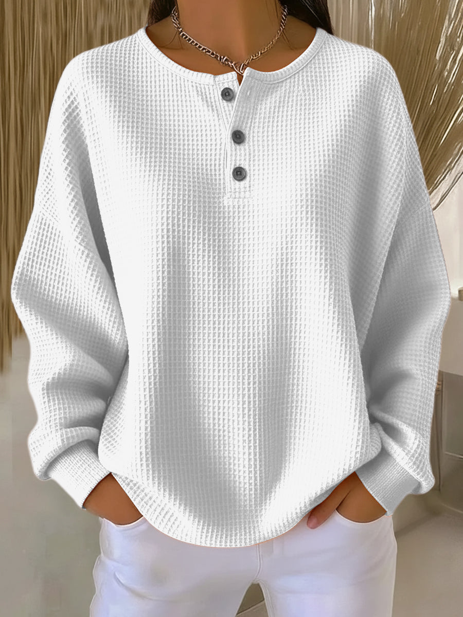 Corina dames sweater met structuur en henley-knoopsluiting