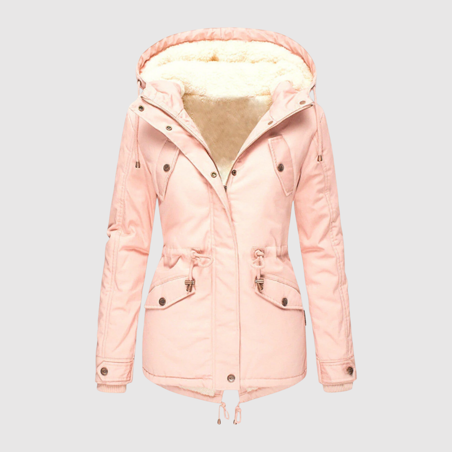 Warme dames parka met fleecevoering, trekkoord in de taille en diepe zakken