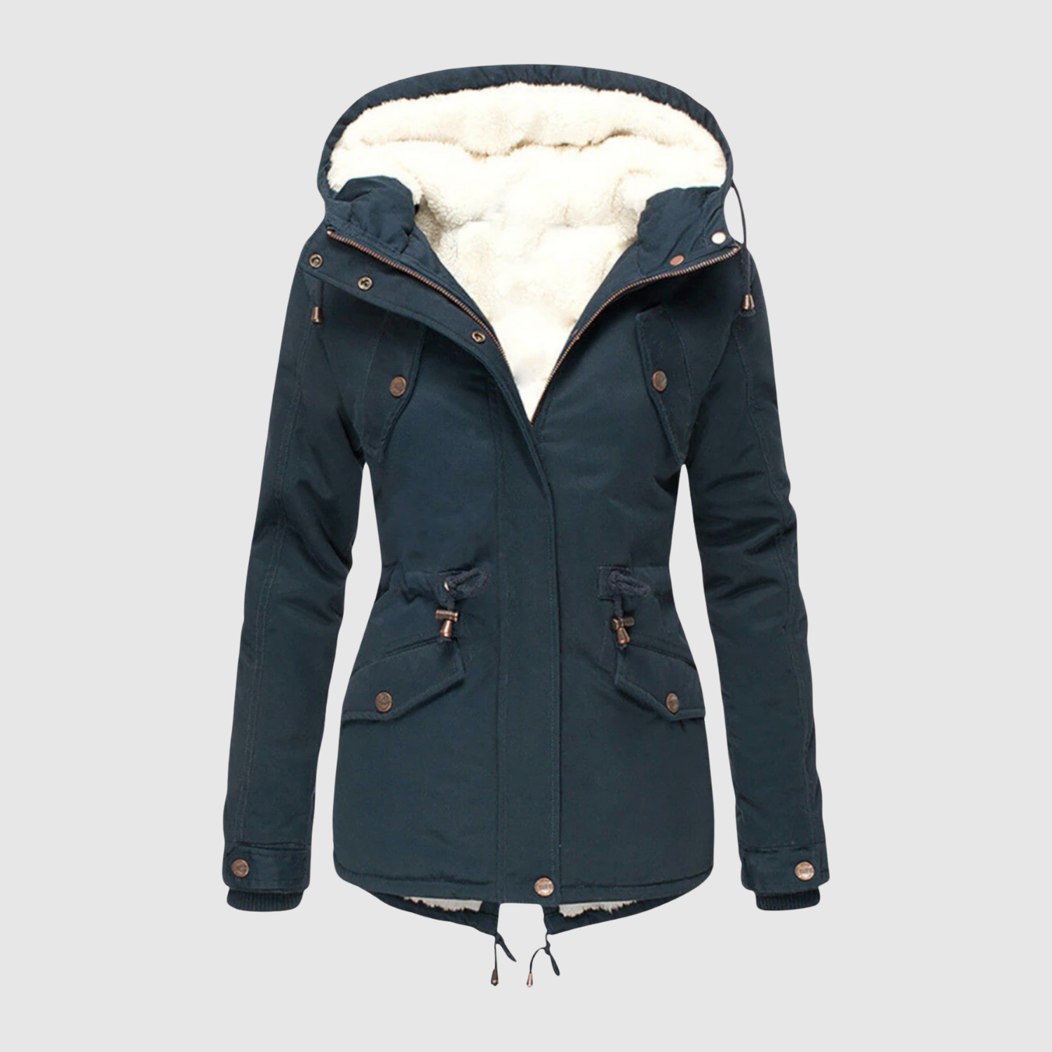 Warme dames parka met fleecevoering, trekkoord in de taille en diepe zakken