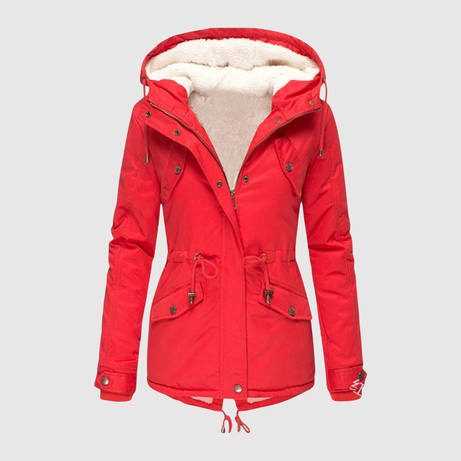 Warme dames parka met fleecevoering, trekkoord in de taille en diepe zakken