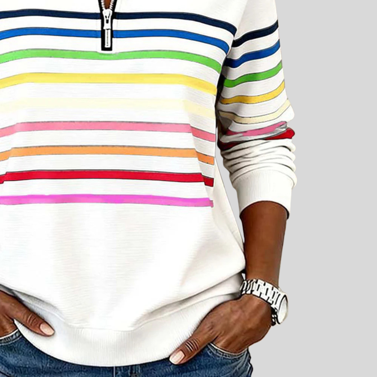 Diede dames gestreepte sweater met kwart rits