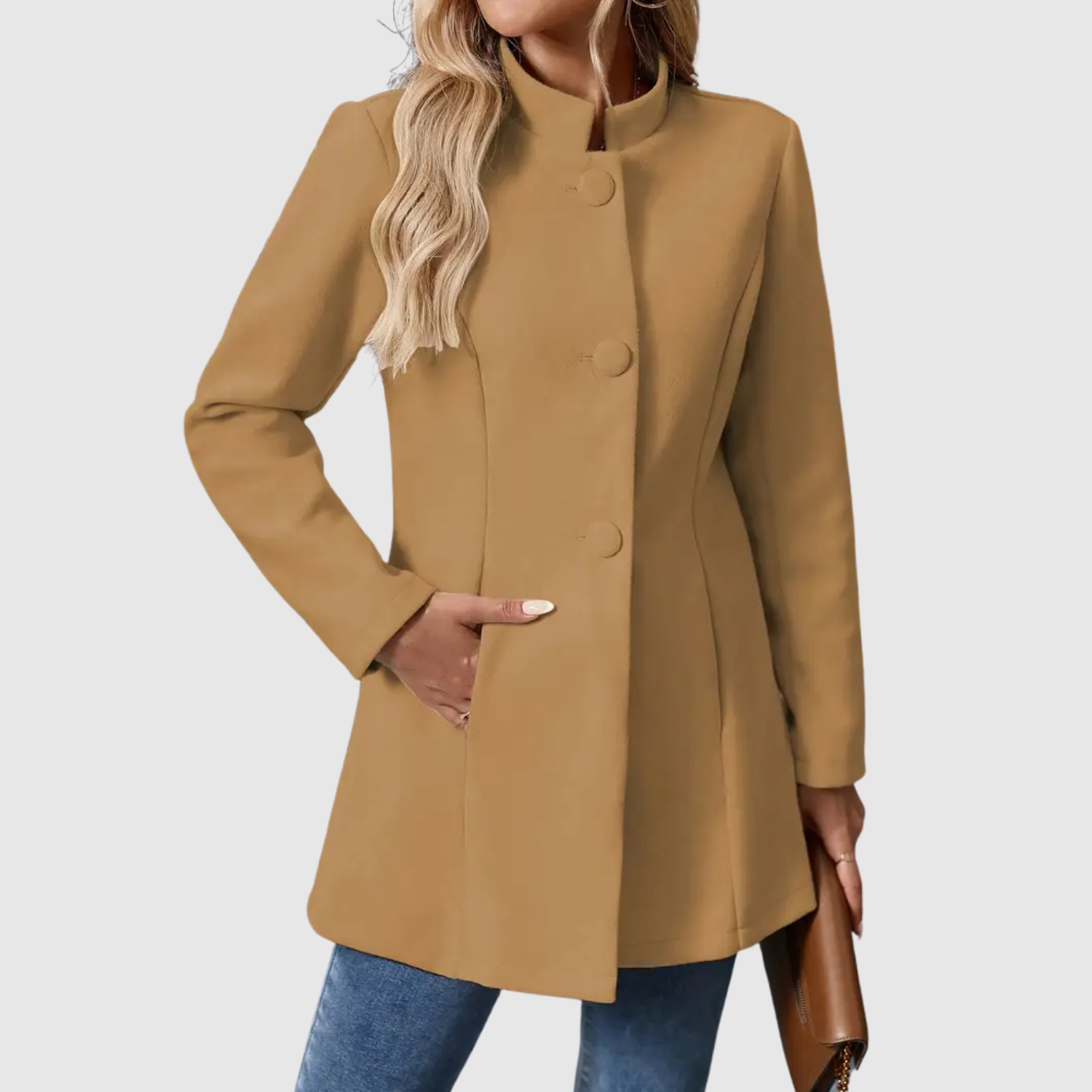 Elegante lange blazerjas voor dames met strak silhouet en zachte lichte stof