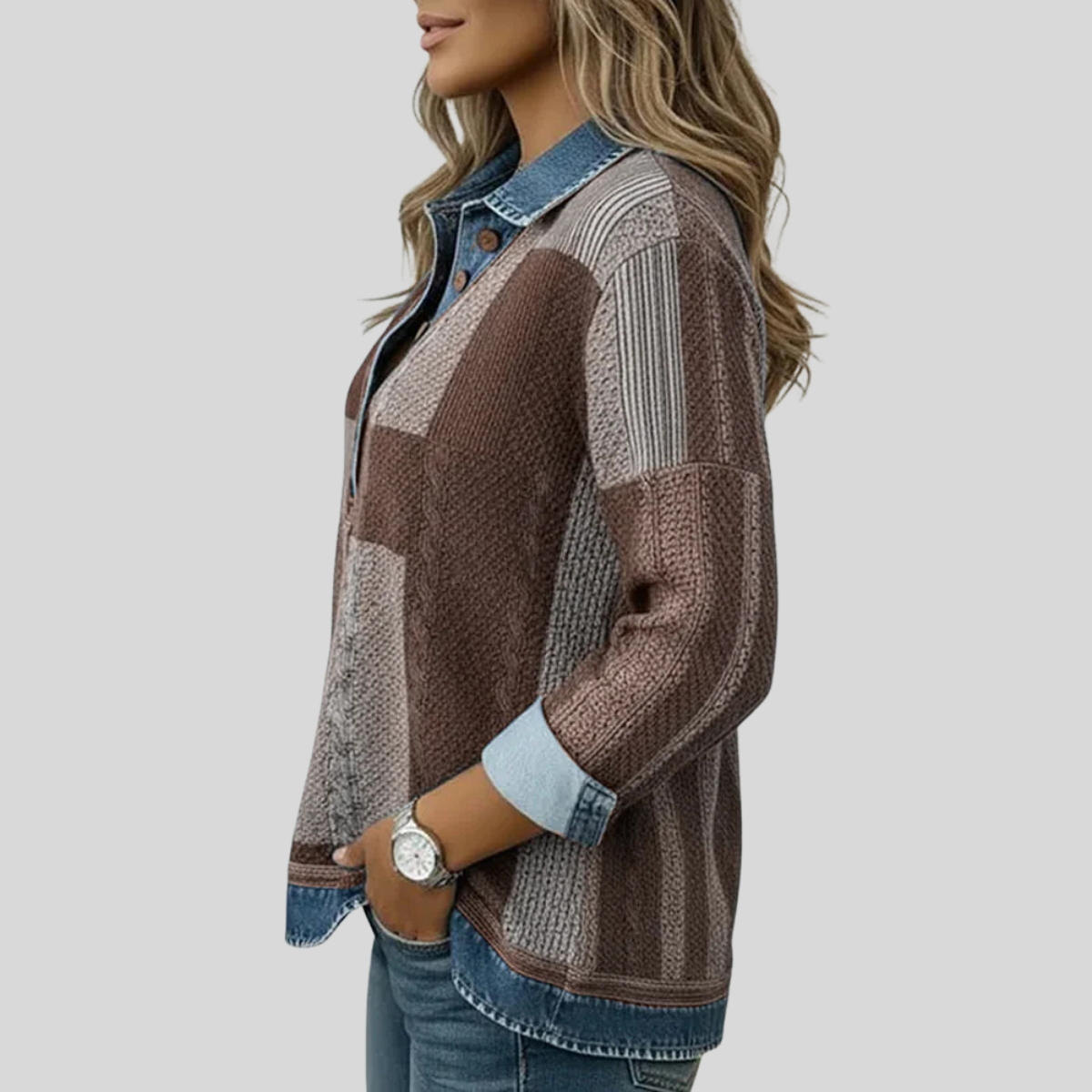 Fenne dames sweater met print en kleurvlakken