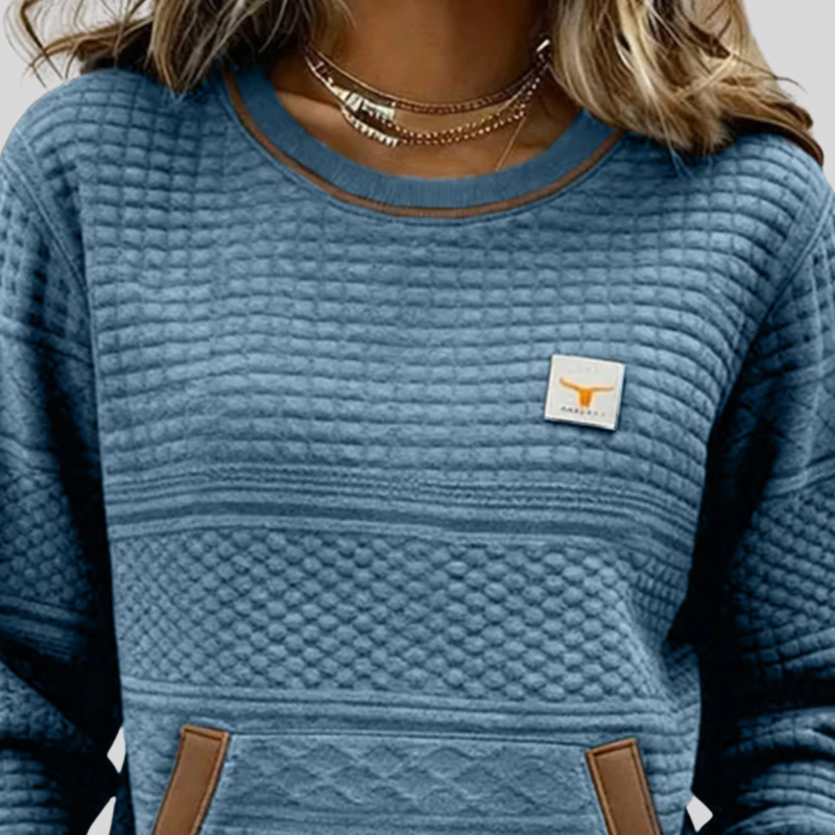 Eefje dames sweater met ronde hals en kleurvlakken