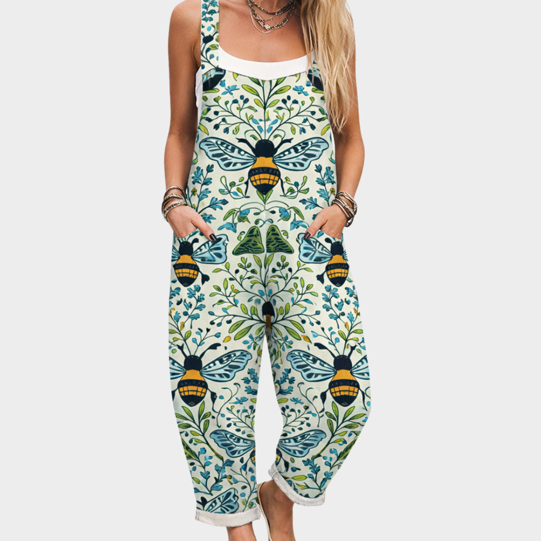 Dames jumpsuit met soepele pasvorm, vrolijke bloemenprint en wijde pijpen