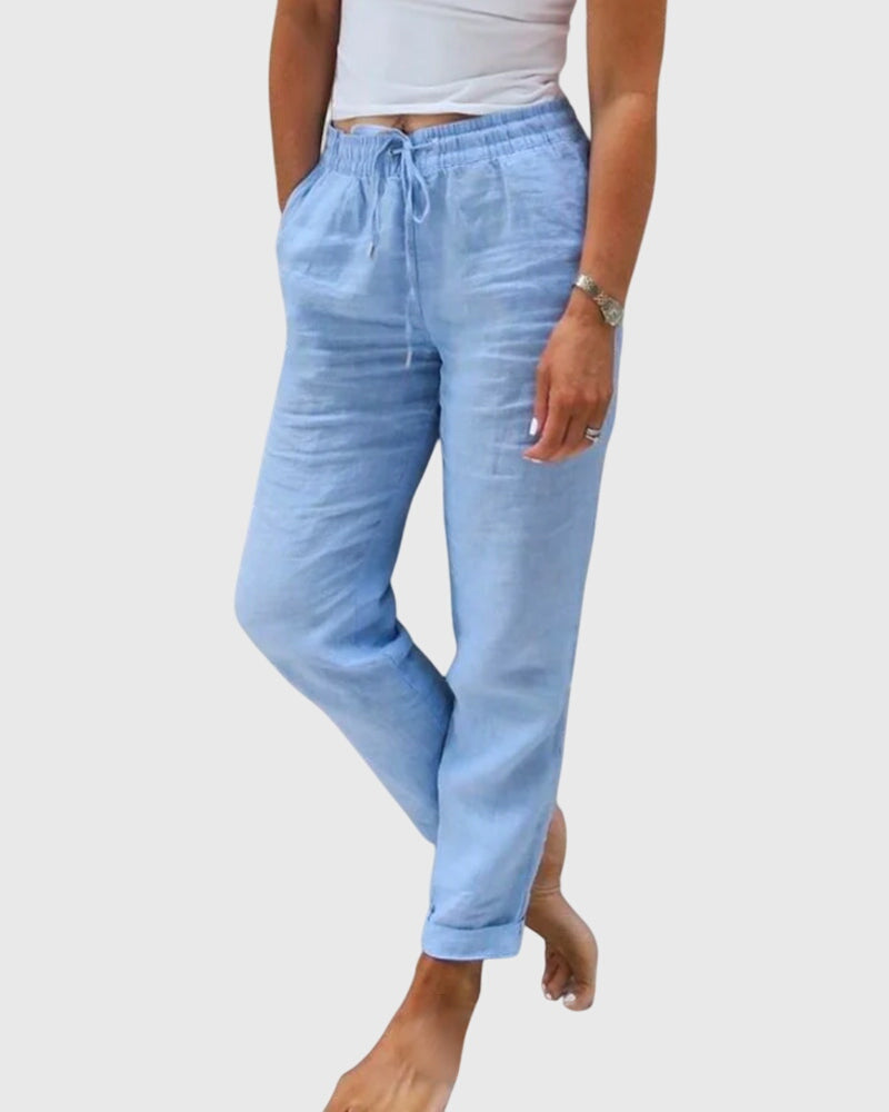 Elegante damesbroek in effen kleur met elastische tailleband en flatteuze, verzorgde snit