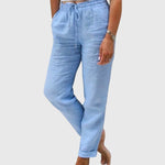 Elegante damesbroek in effen kleur met elastische tailleband en flatteuze, verzorgde snit