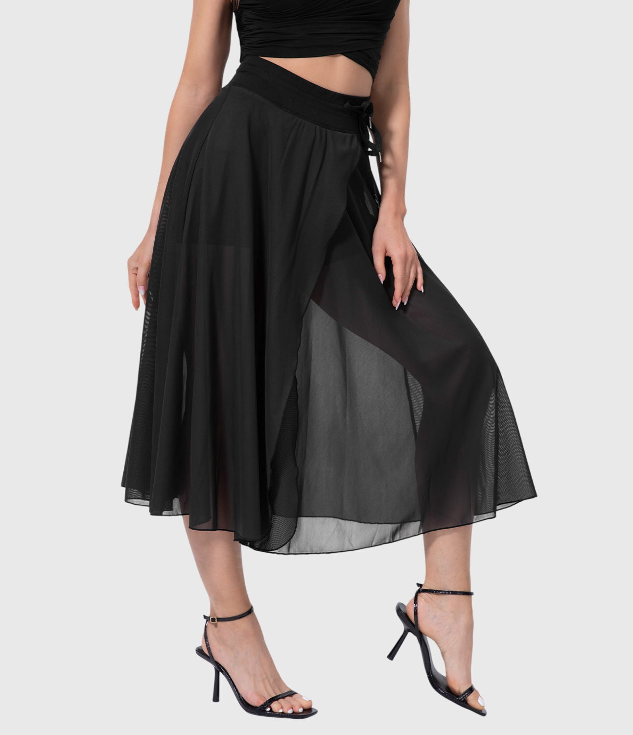 Elegante 2-in-1 dames rok met hoge taille, elastische band en soepel vallende stof