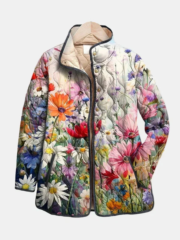 Natasja dames gewatteerd jasje met wilde bloemenprint