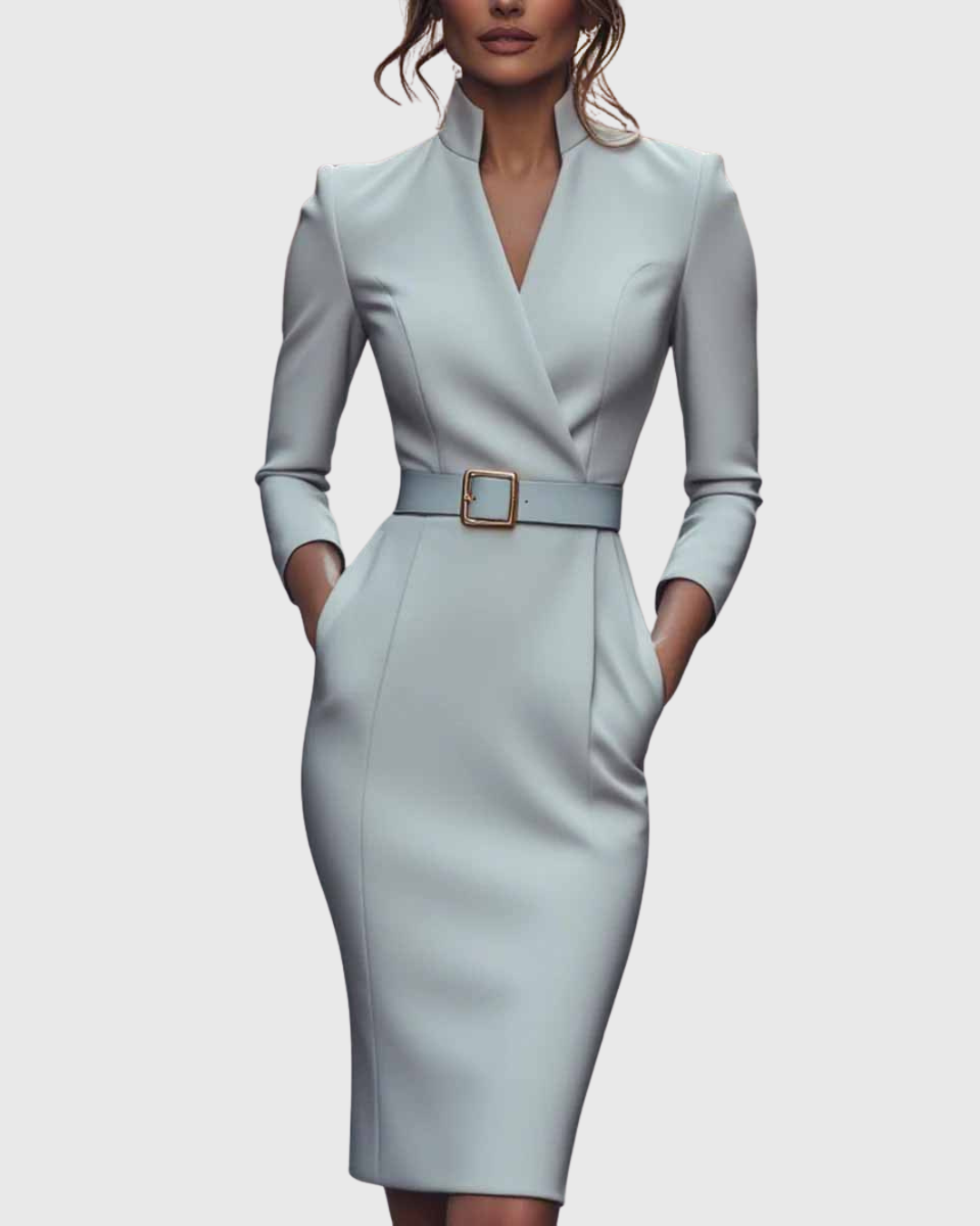 Elegante maxi jurk met verstelbare ceintuur en verfijnde mandarinekraag voor dames