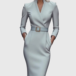 Elegante maxi jurk met verstelbare ceintuur en verfijnde mandarinekraag voor dames