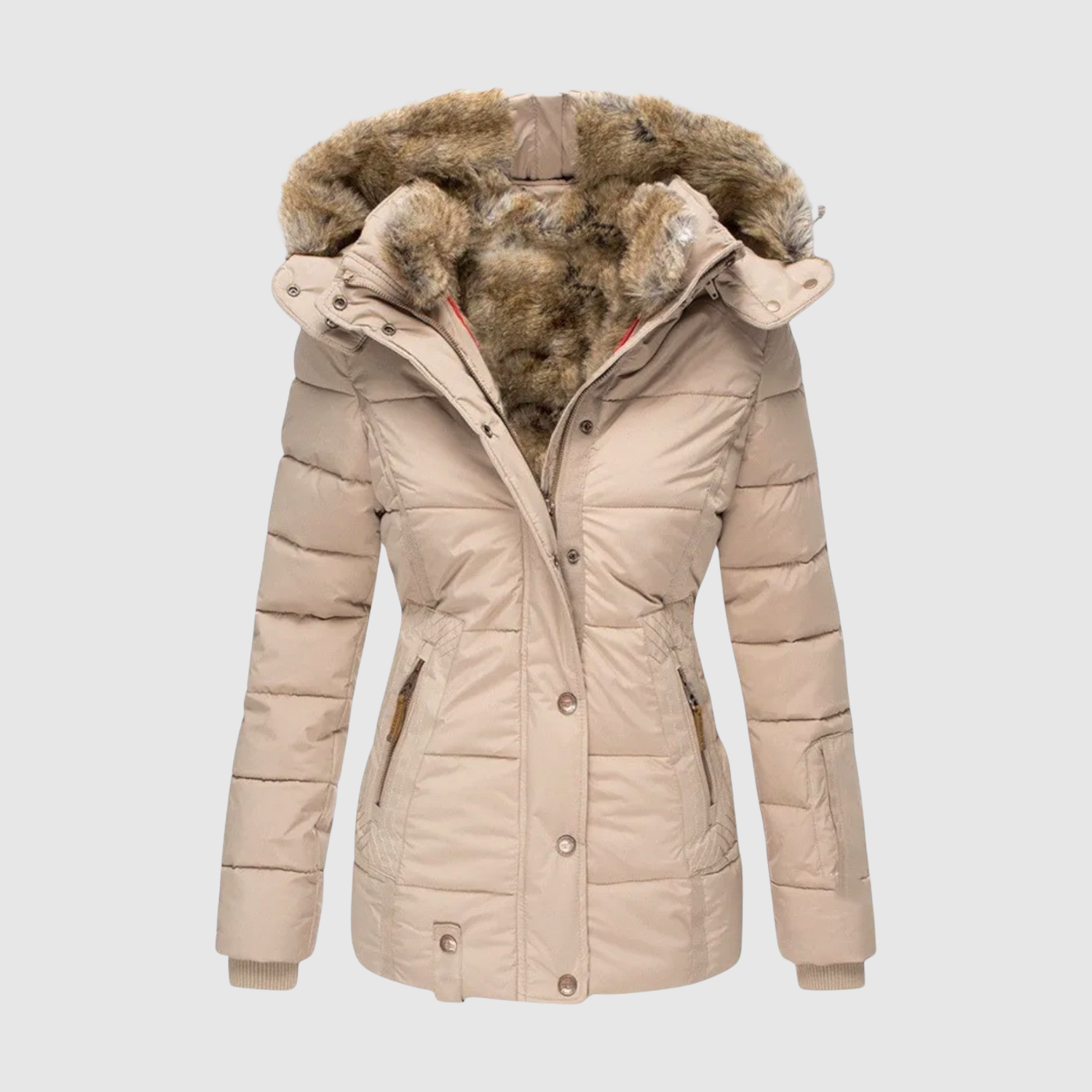 Getailleerde dames parka met imitatiebonten kraag en diepe zakken voor de winter