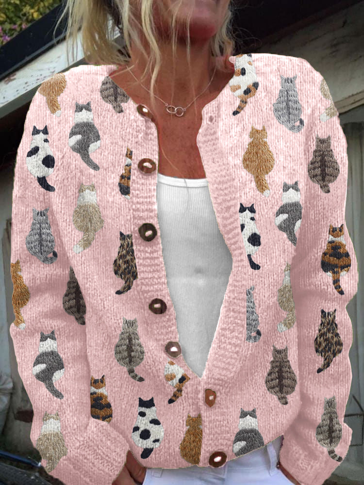 Anita dames gebreid vest met kattenprint