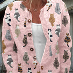 Anita dames gebreid vest met kattenprint