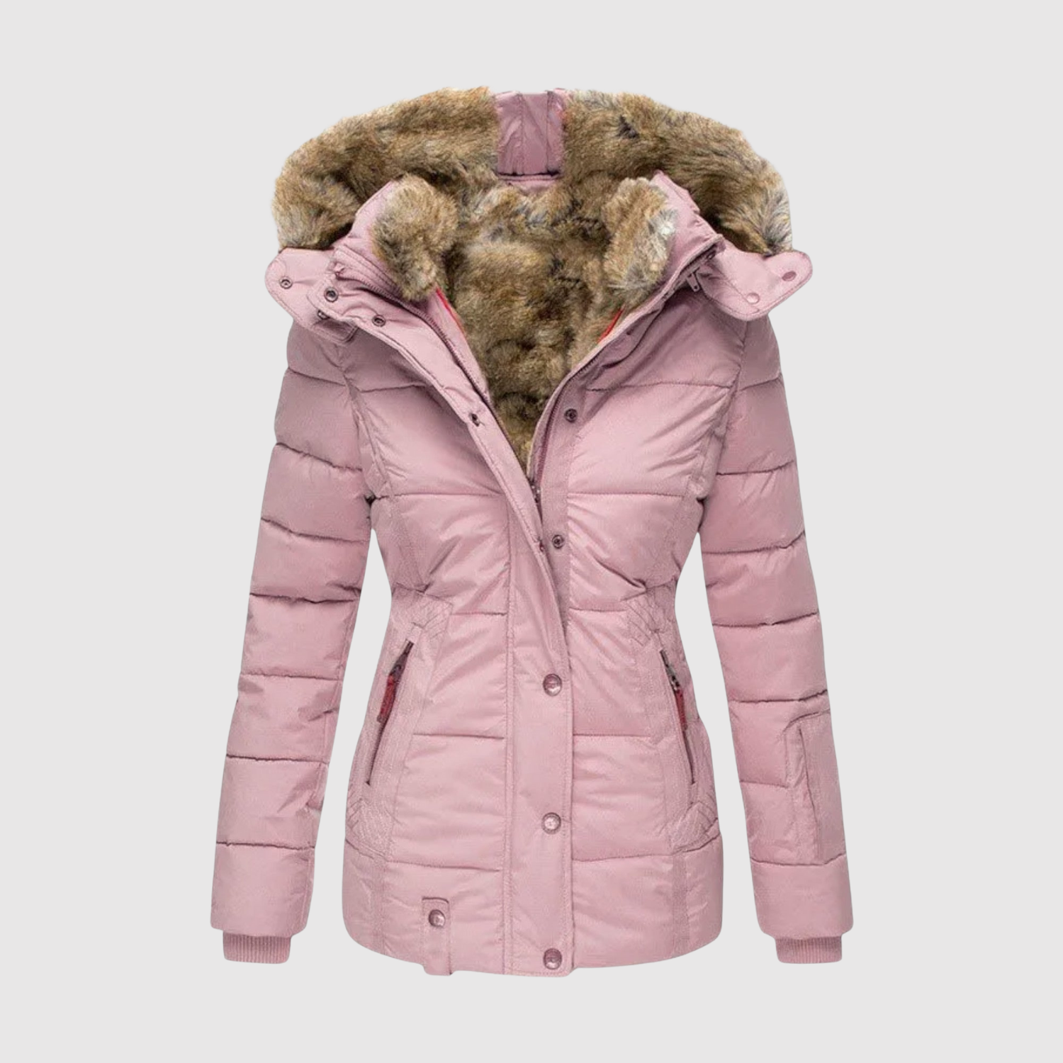 Getailleerde dames parka met imitatiebonten kraag en diepe zakken voor de winter