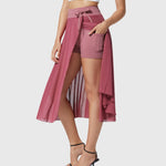 Elegante 2-in-1 dames rok met hoge taille, elastische band en soepel vallende stof