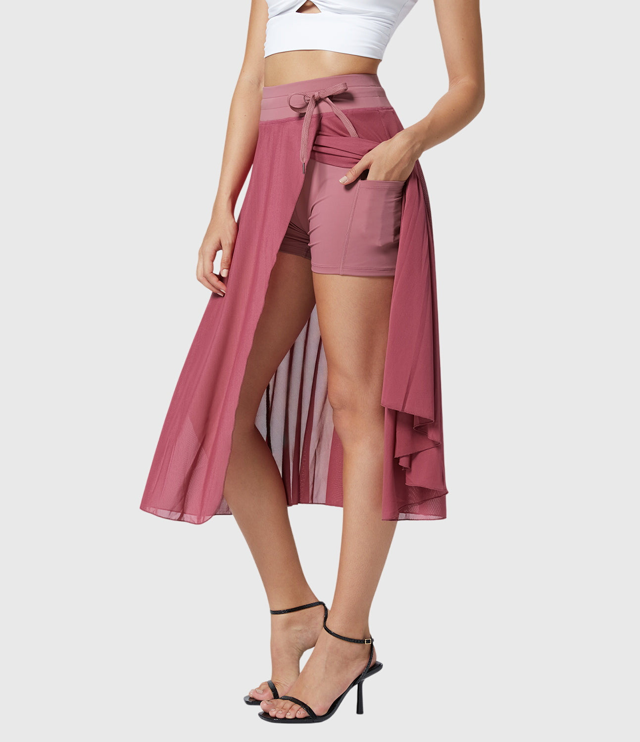 Elegante 2-in-1 dames rok met hoge taille, elastische band en soepel vallende stof