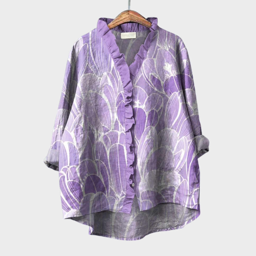 Luchtige zomerblouse met artistieke print en soepele pasvorm voor dames