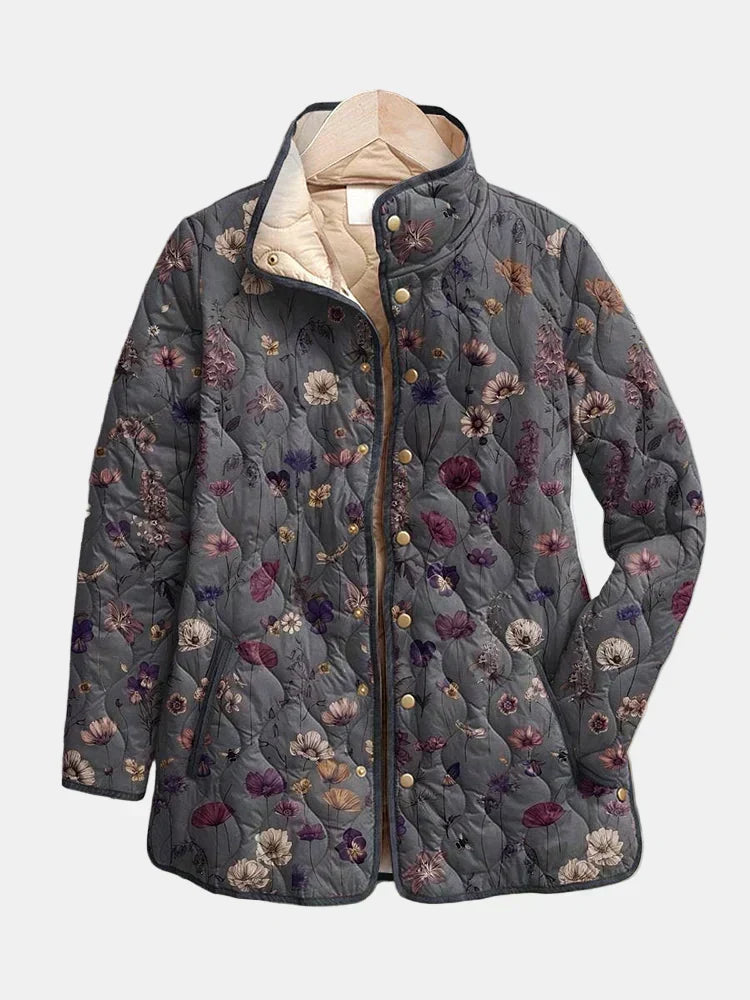 Pleun dames grijs gewatteerd jasje met bloemenprint