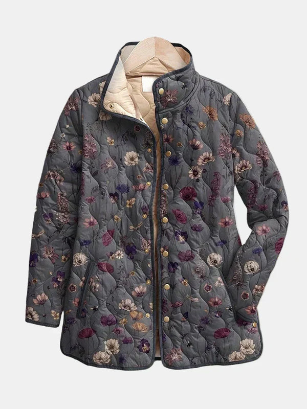 Pleun dames grijs gewatteerd jasje met bloemenprint