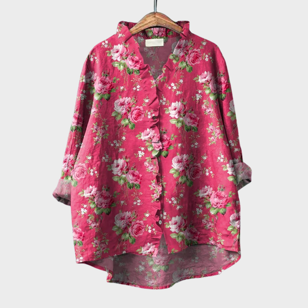 Luchtige dames zomerblouse met flatteuze pasvorm, verfijnde print en lange mouwen