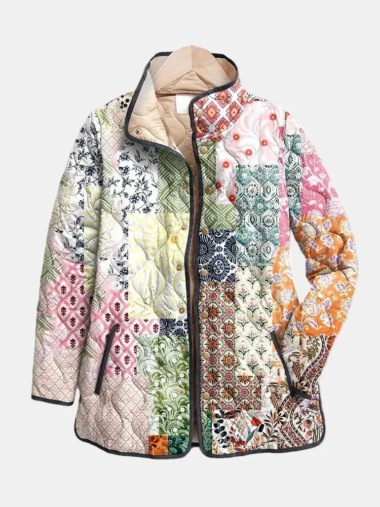 Tirza dames gewatteerd patchworkjasje met bloemen