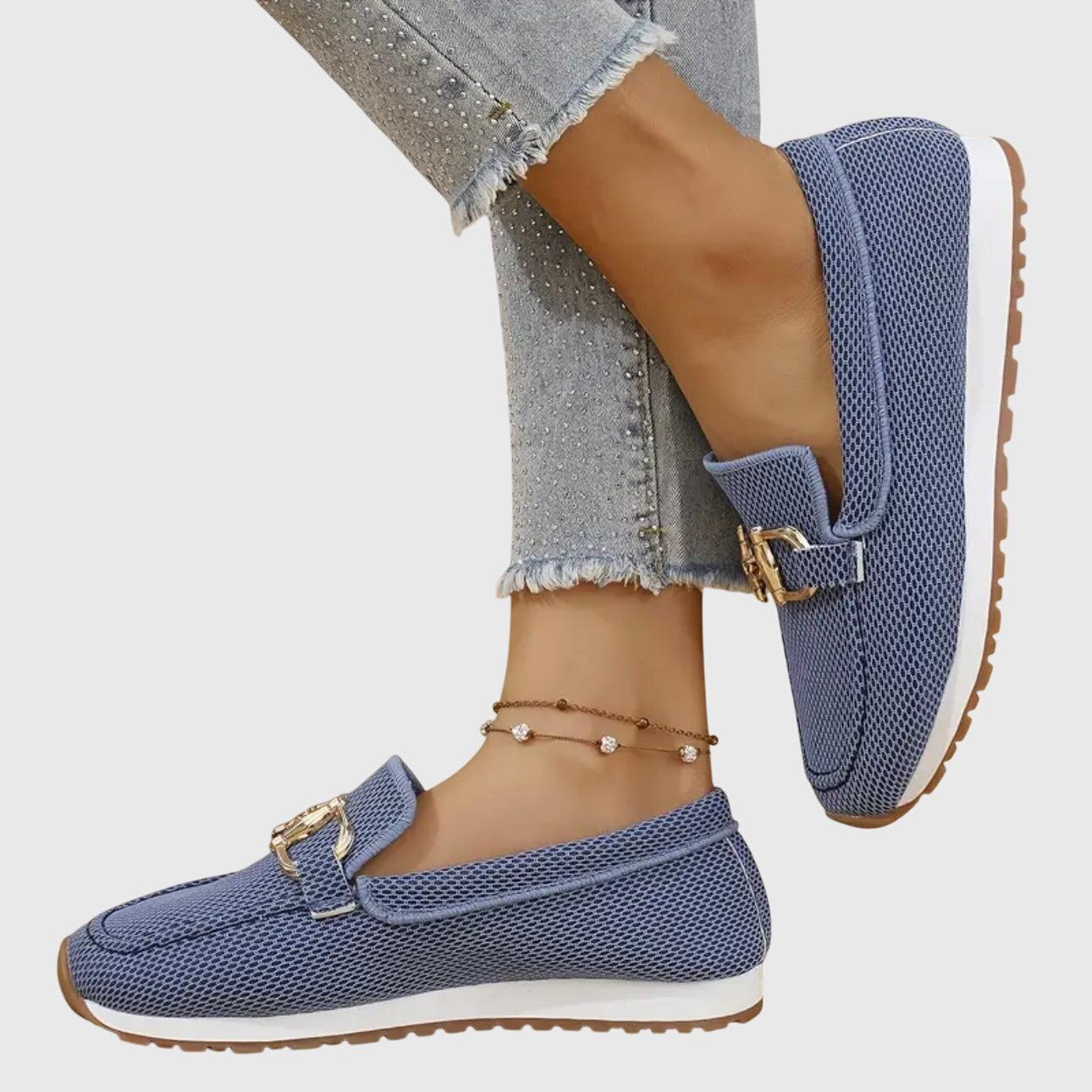 Orthopedische loafers voor dames met mesh bovenwerk, gouden bitdetail en antislipzool