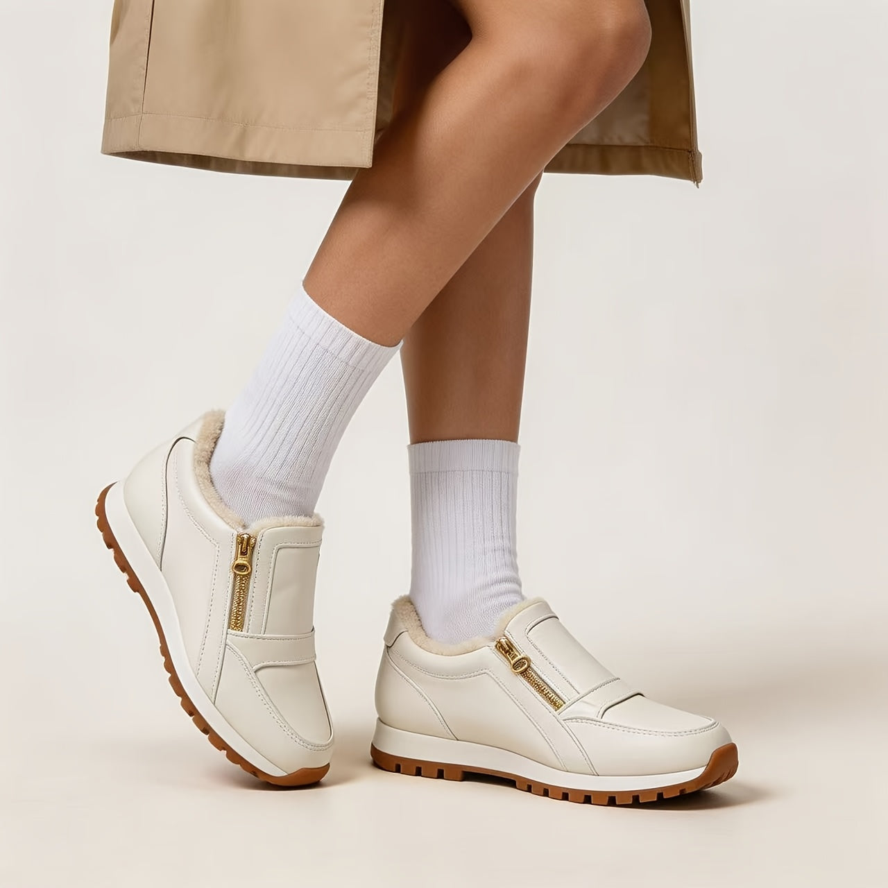 Imke warme slip-on sneakers met dubbele rits
