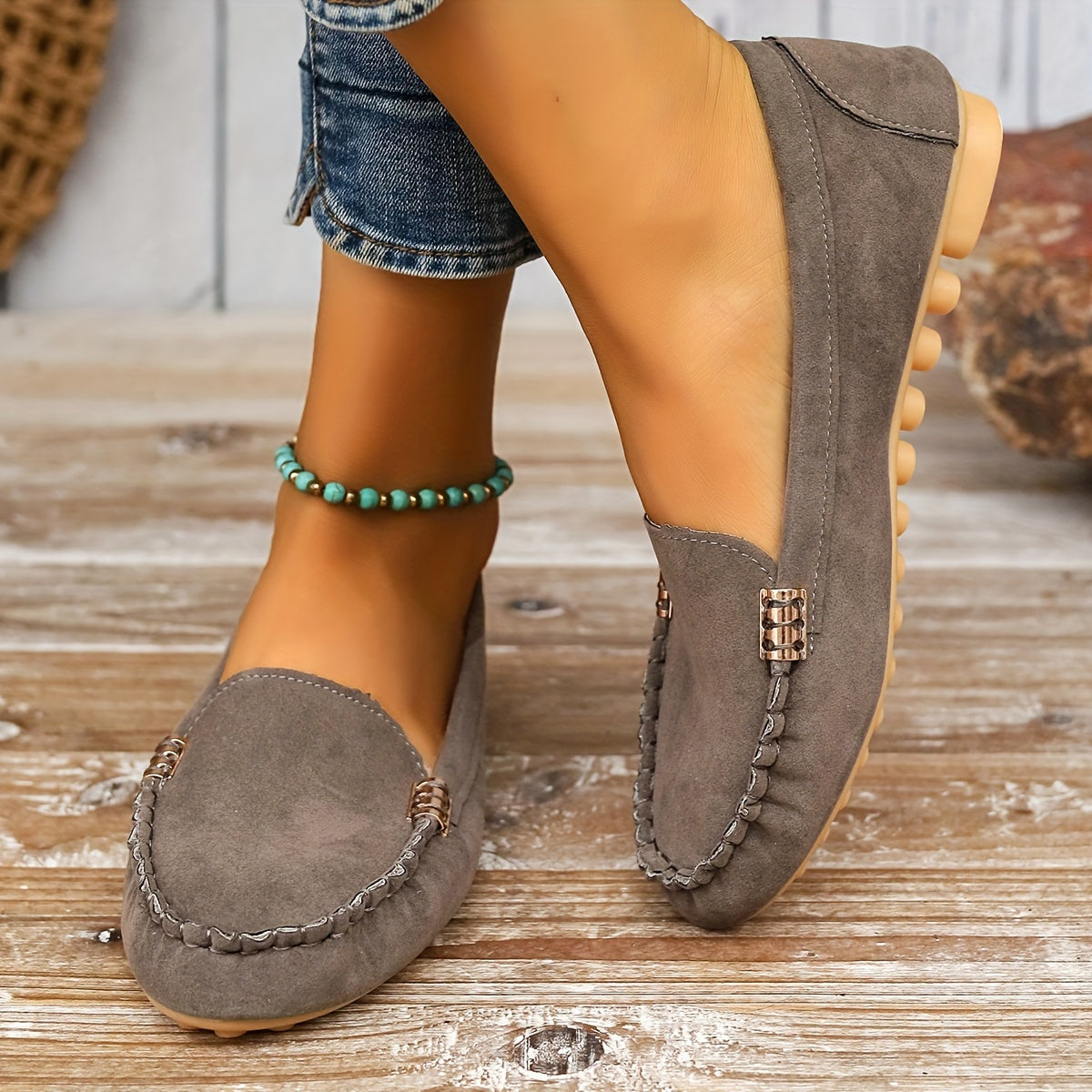 Elegante dames ballerina mocassins met vlakke zool en sierlijke afwerking in effen kleur