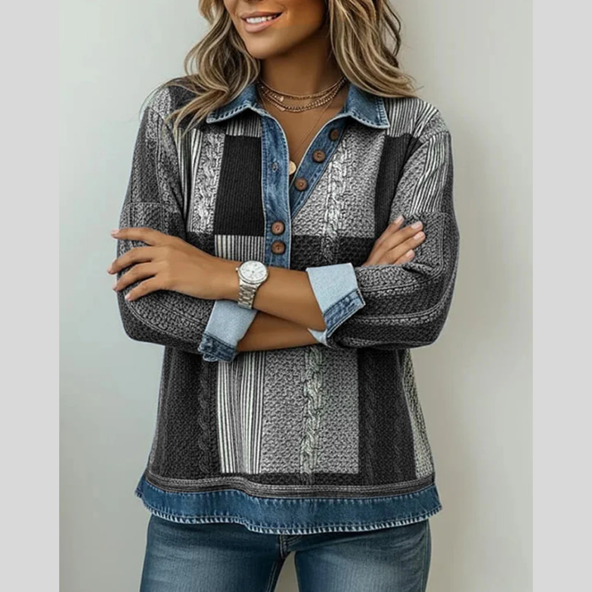 Fenne dames sweater met print en kleurvlakken