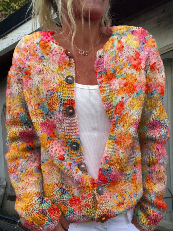 Wendy dames gebreid vest met schilderachtige bloemenprint