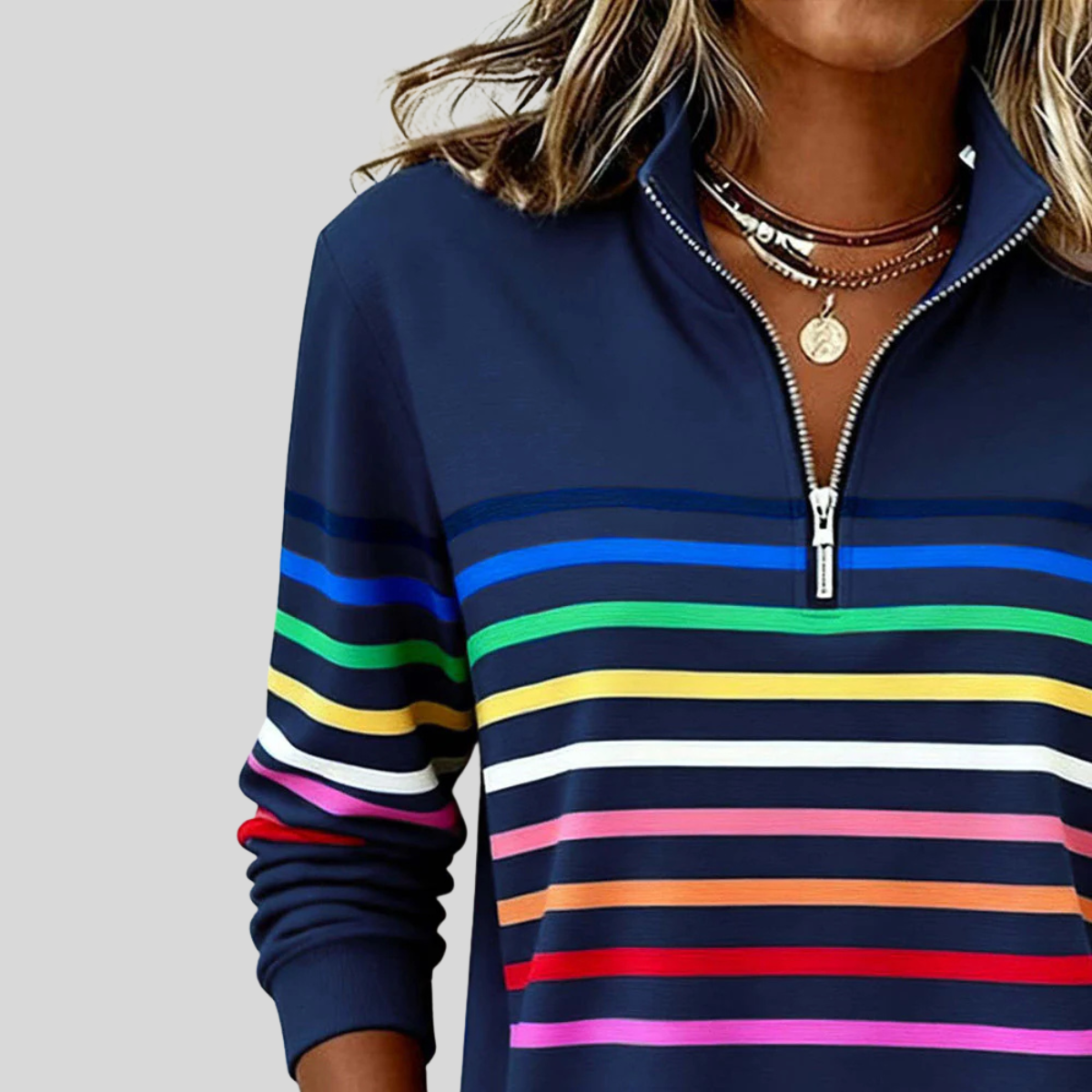 Diede dames gestreepte sweater met kwart rits